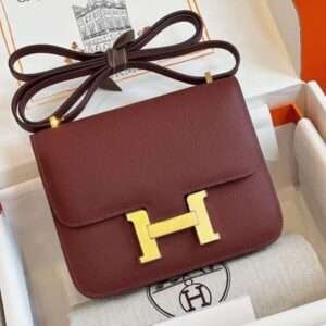 Hermes Constance Bag Epsom Gold Dark Red Handbags 19cm