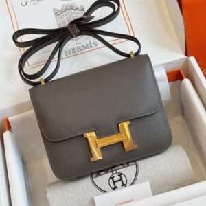 Hermes Constance Bag Epsom Gold Grey With Lock Gold Handbags 19cm