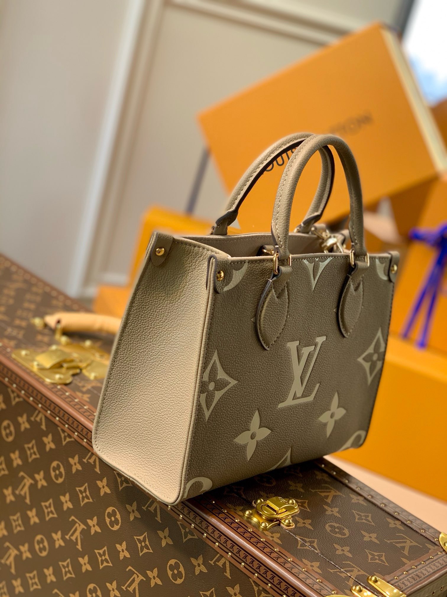 Louis Vuitton LV Onthego Woman’s Grey Cowhide Leather Handbags 25cm - Image 2