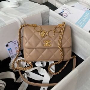 Chanel Handbags Brown Smooth Leather Charm 13x17x6cm