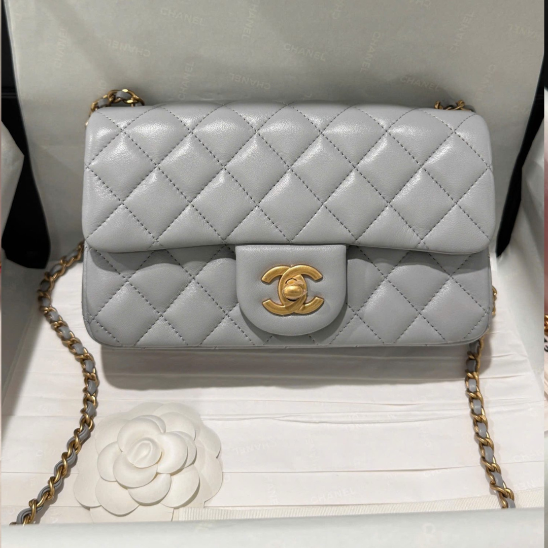 Chanel Classic Flap Mini Grey Gold Hardware 20cm