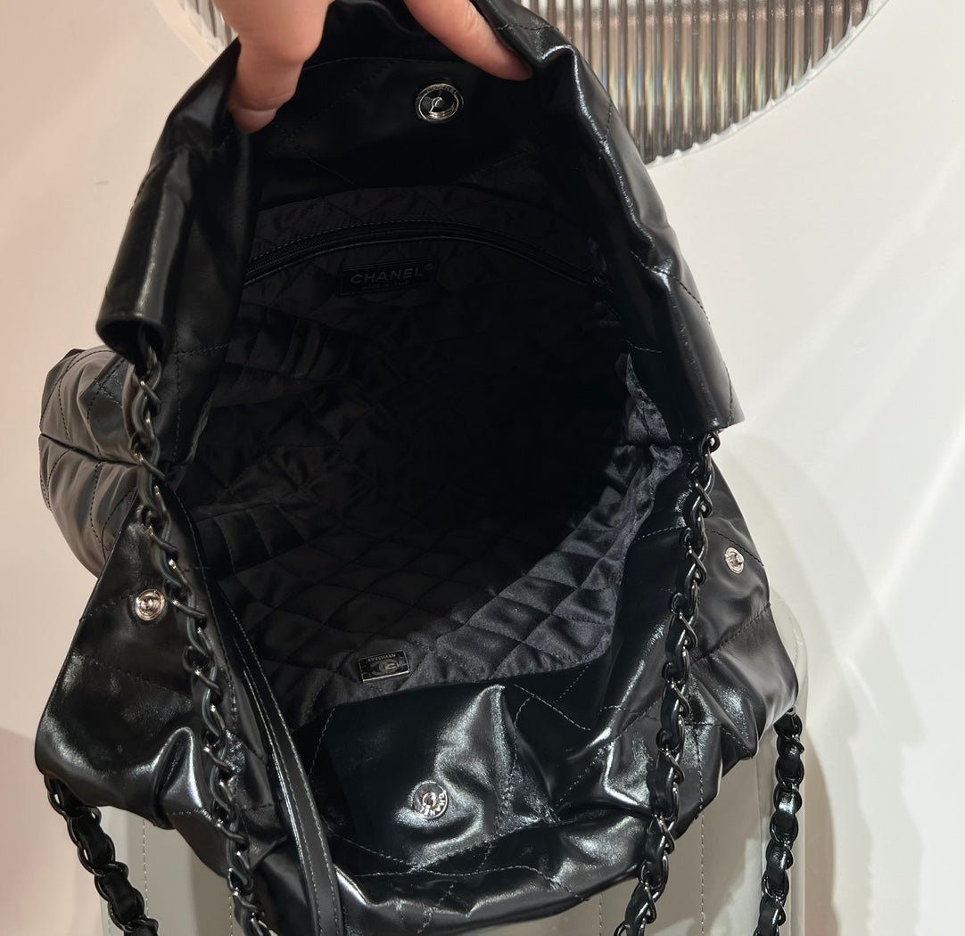 CHANEL 22 Bag Small Gold & Black Lambskin Leather - Image 6