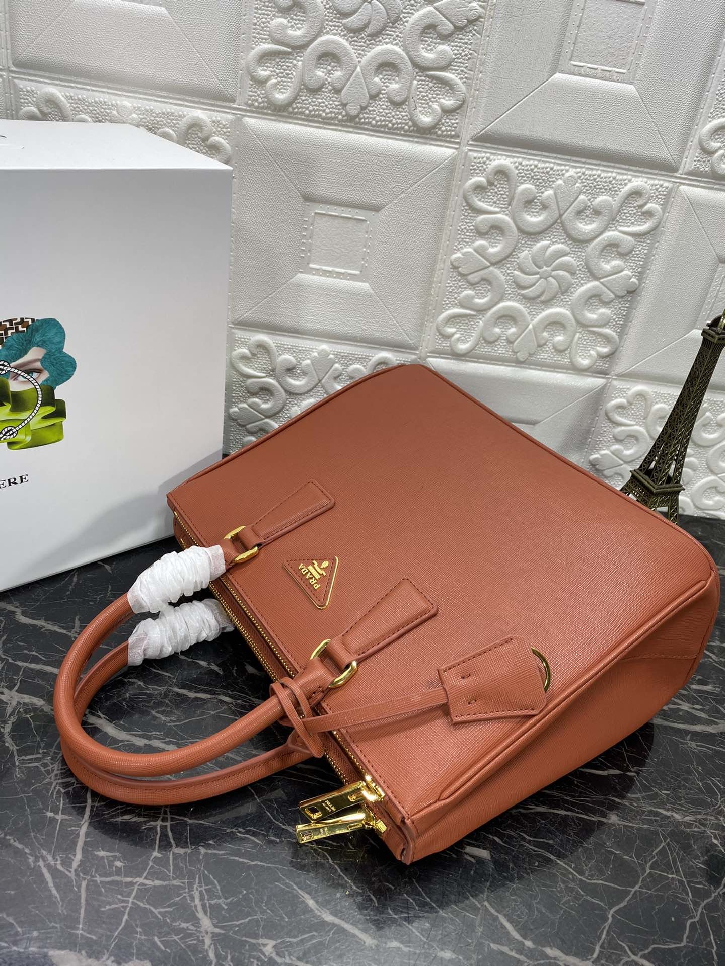 PRA GALLERIA 32 BAG IN BRONZE ORANGE SAFFIANO LEATHER - Image 4