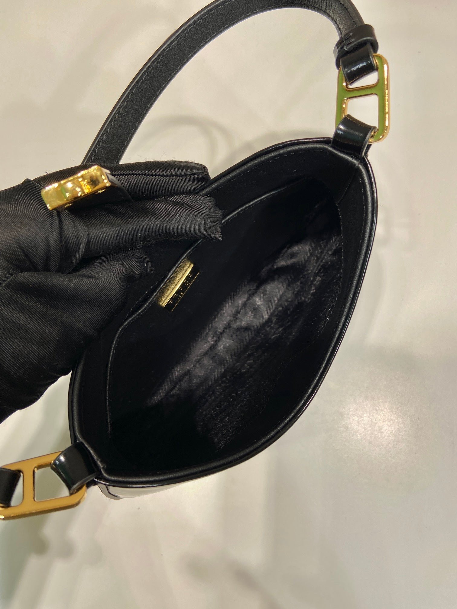 PRADA CLEO SHOULDER BAG 22 IN BLACK BRUSHED LAMBSKIN WITH CLASP CLOSURE - Image 5