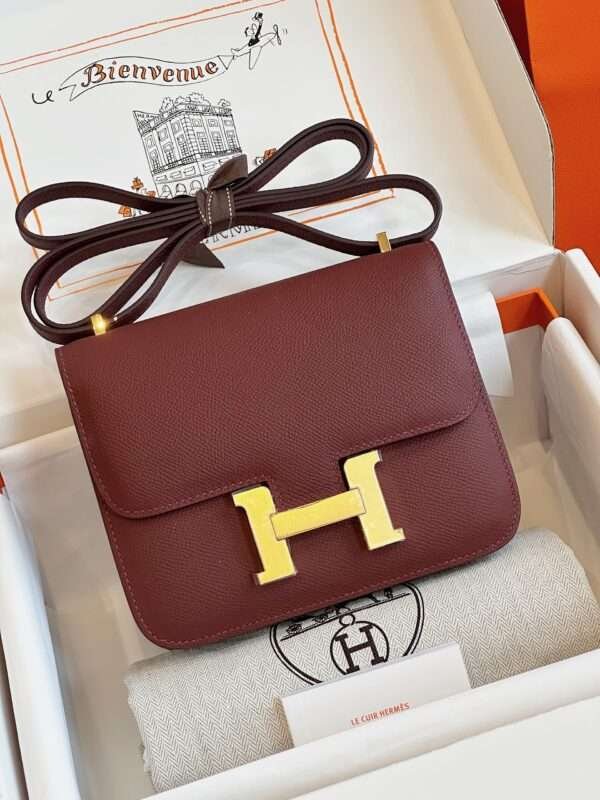 HN Bag Epsom Gold Dark Red Handbags 19cm
