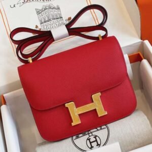 HN Bag Epsom Gold Red Handbags Lock Gold Like Auth 19cm