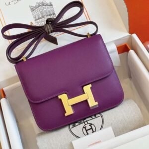 HN Bag Epsom Gold Purple With Lock Gold Like Auth Handbags 19cm