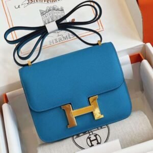 HN Bag Epsom Gold Blue Handbags Lock Gold 19cm