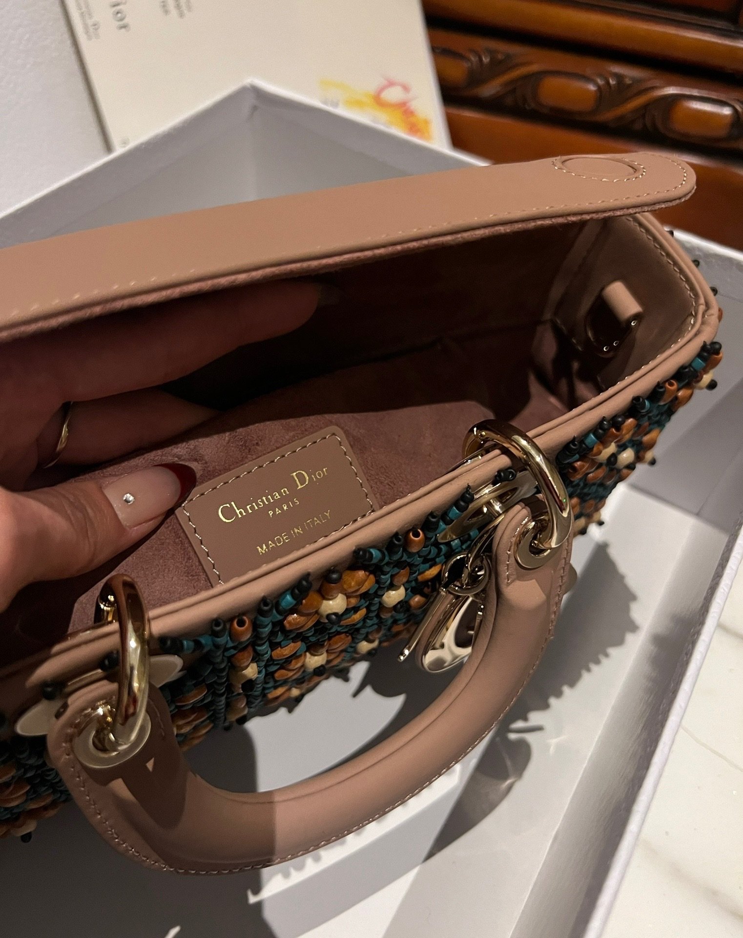 Dior D-Joy Medium Handbag With Beaded Pattern 26cm - Image 2