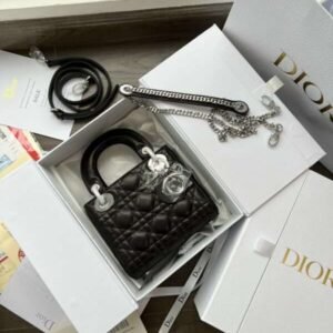 Dior Lady Mini 3-Pocket Replica 11 High-Quality Black Handbag 17cm