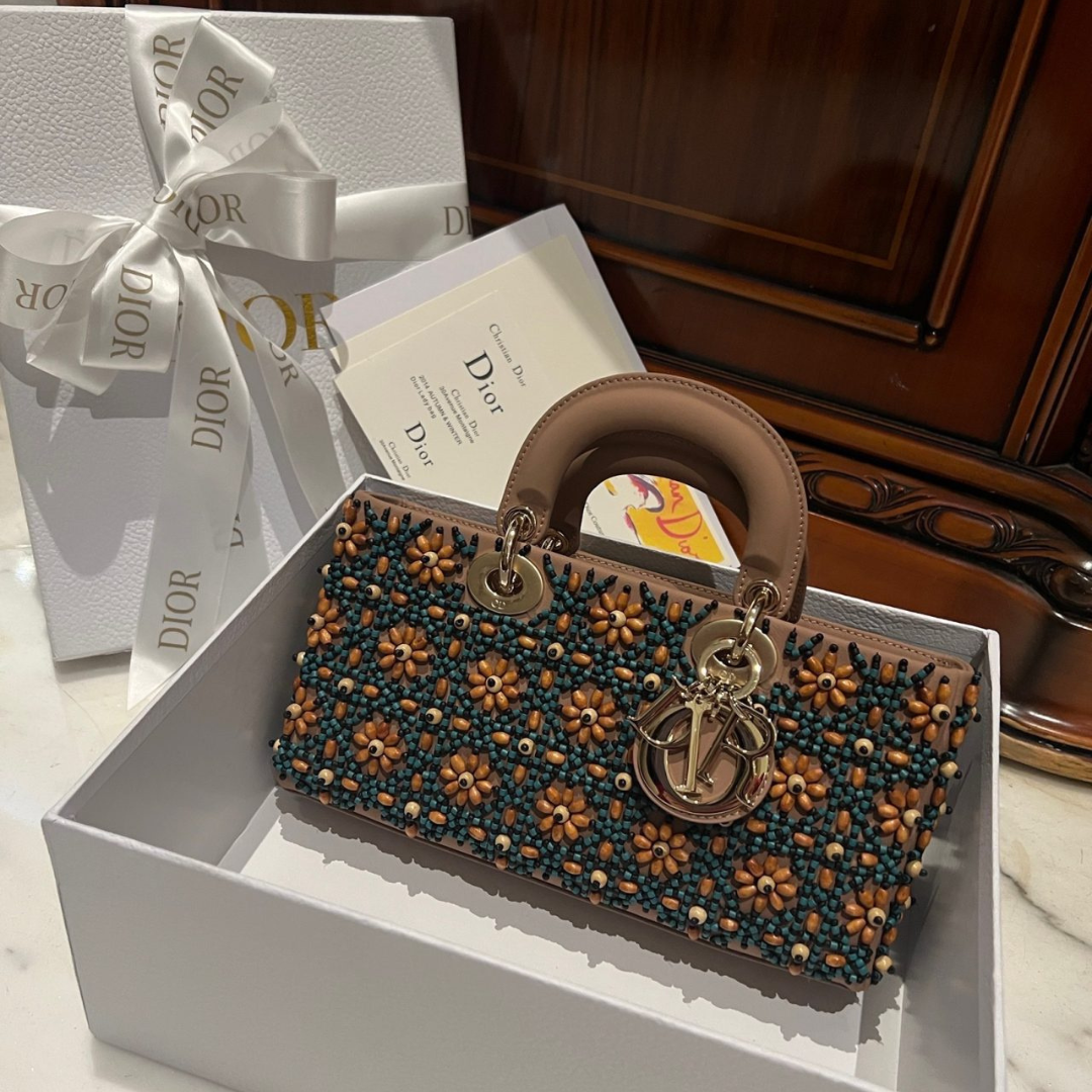 Dior D-Joy Medium Handbag With Beaded Pattern 26cm