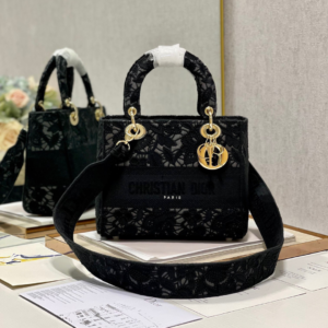 Christian Dior Medium Lady D-Lite bag in black lace embroidery