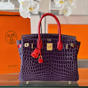 HN 30 Purple/Red Genuine Crocodile Leather Gold Hardware