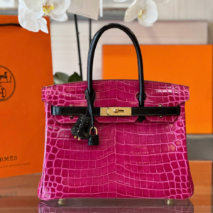 HN Pink/Black Genuine Crocodile Leather Gold Hardware - Custom Made