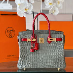 HN Genuine Crocodile Leather Gray and Red Custom Made