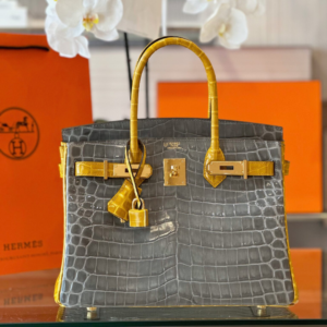HN 30 Gray/Gold Genuine Crocodile Leather Gold Hardware - Custom Made