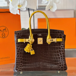 HN 30 Brown/Gold Genuine Crocodile Leather Gold Hardware - Custom Made