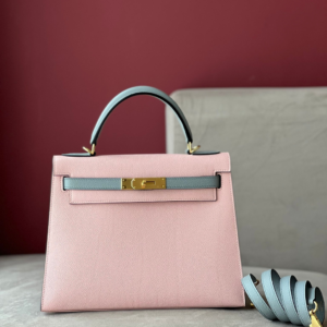 HN 25 Rose Sakura & Gris Perle Chèvre Epsom Leather Gold Hardware