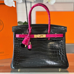 HN 30 Black/Pink Genuine Crocodile Leather - Custom Made