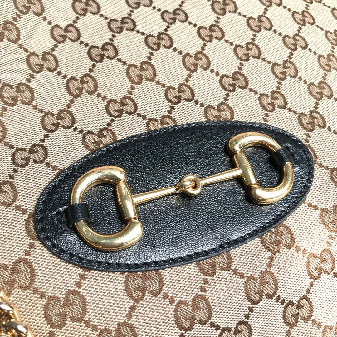 Gucci Brown Large GG Canvas 1955 Horsebit Chain Tote Beige - Image 3